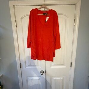 🆕Tahari Vibrant Orange Linen Blouse 2X